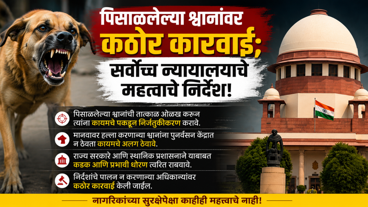 पिसाळलेल्या श्वानांवर कठोर कारवाई; सर्वोच्च न्यायालयाचे महत्वाचे निर्देश!