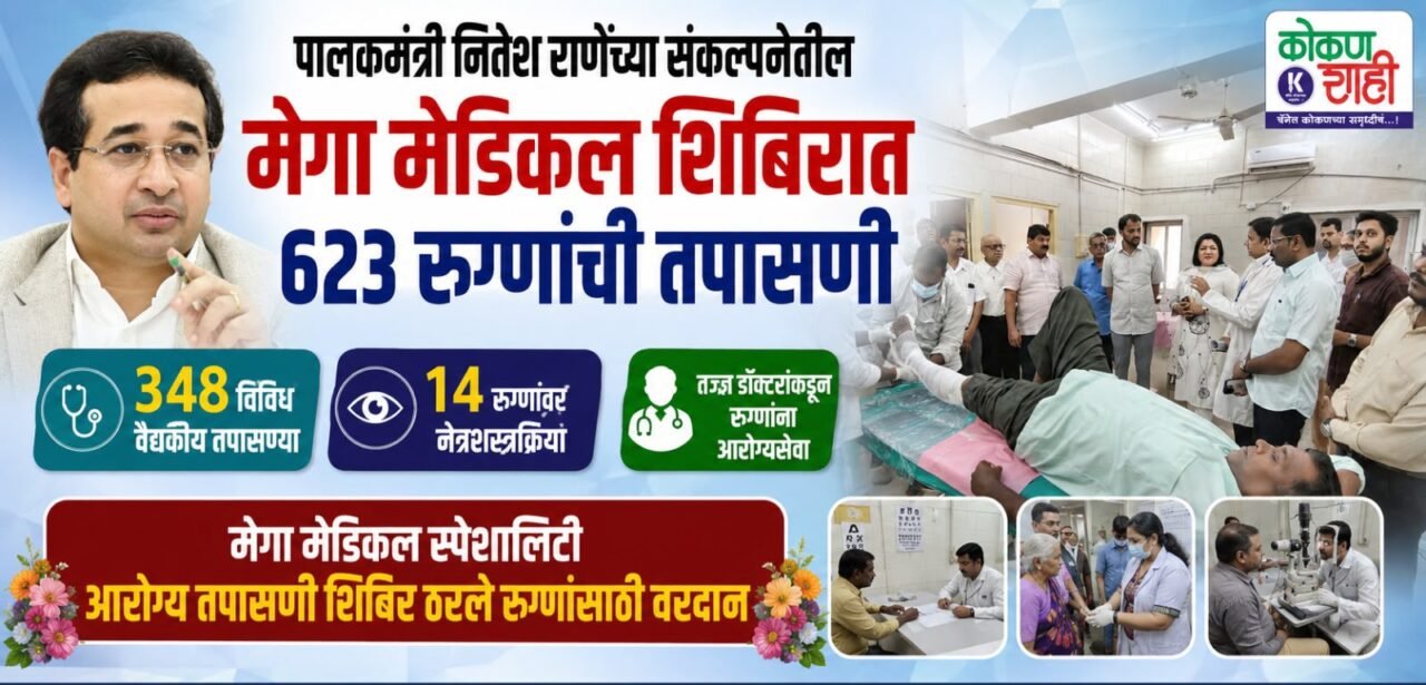 पालकमंत्री नितेश राणेंच्या संकल्पनेतील ‘मेगा मेडिकल’ शिबिरात ६२३ रुग्णांची तपासणी