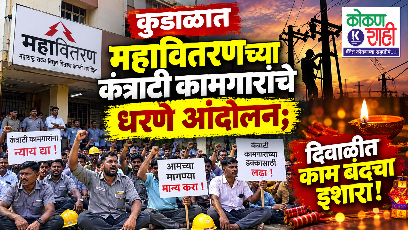 कुडाळात महावितरणच्या कंत्राटी कामगारांचे धरणे आंदोलन; दिवाळीत काम बंदचा इशारा!